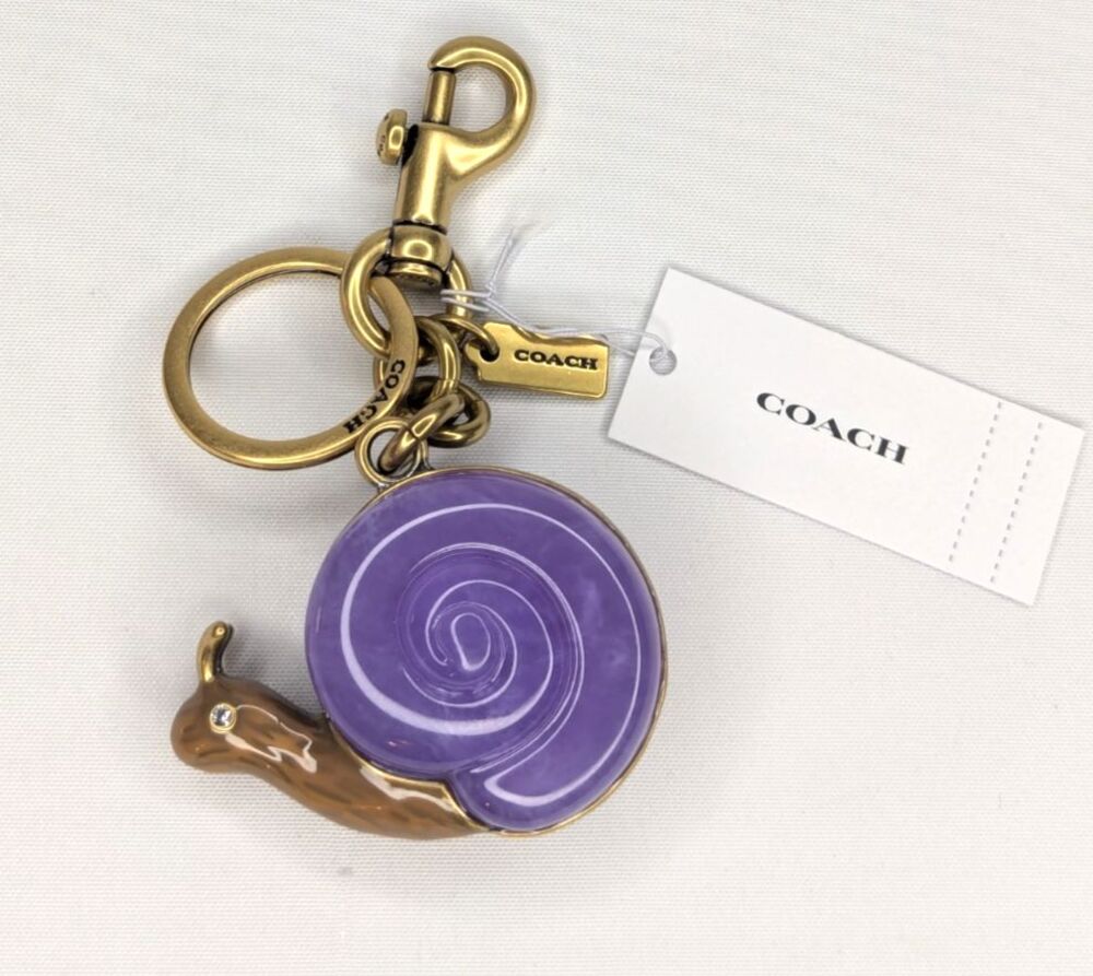 Coach Snail Bag Charm With Key Ring In Brass Purple CAX69 Keychain NWT